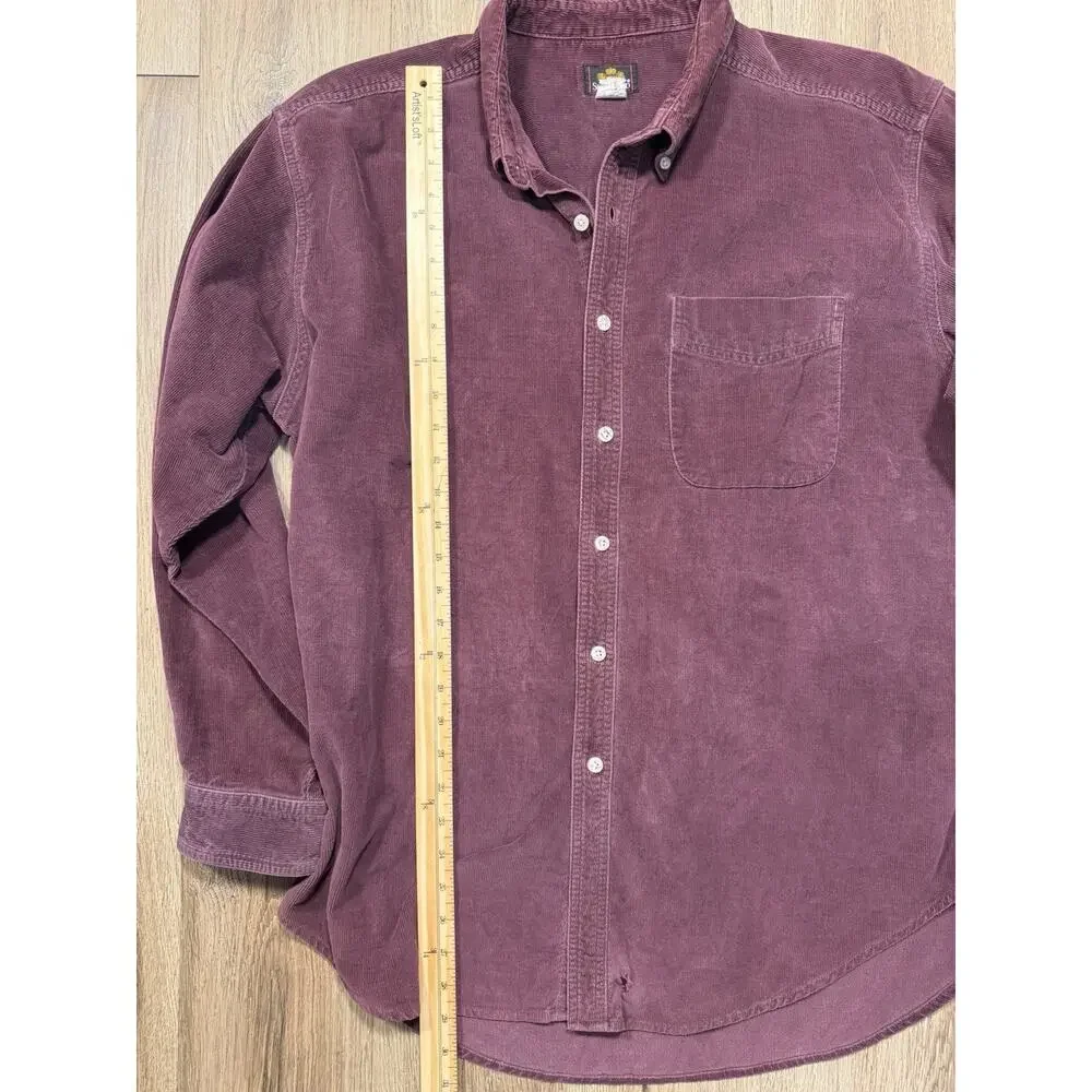 Mens Vintage Size Large 90s Burgundy Corduroy SedgeField Button Down Shirt - Picture 5 of 7